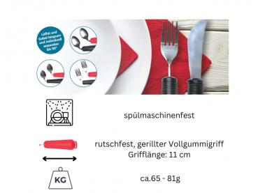 Besteck FLEX 4-teiliges Set rot (Messer,Gabel, Esslöffel, Teelöffel) Seniorenbesteck