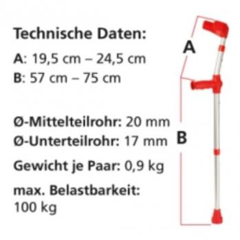 Kinder-Unterarmgehstütze Krücke Gehhilfe 1 Stück Leichtmetall, bunt