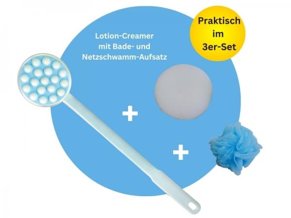 Lotion-Creamer SET weiß-mint mit Badeschwamm und Badeblume Waschhilfe